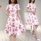 Printed 3/4-sleeve A-line Dress