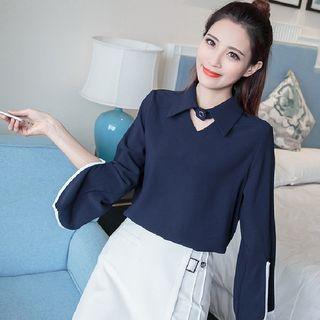 Contrast Trim Split Neck Chiffon Shirt