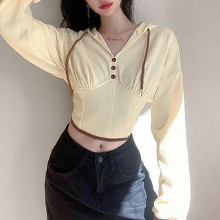 Long-sleeve Back Tie-strap  Cropped Hooded Sweatshirt
