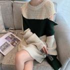 Color Block Cut-out Oversize Sweater