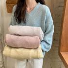 V-neck Off Shoulder Long-sleeve Knit Top