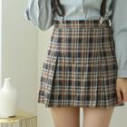 Box-pleat Mini Plaid Skirt