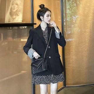 Floral Print Long-sleeve A-line Mini Dress / Single-breasted Jacket / Set