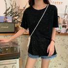 Shirt-sleeve Metallic Patterned T-shirt