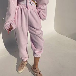 Pastel-color Fleece-lined Jogger Pants