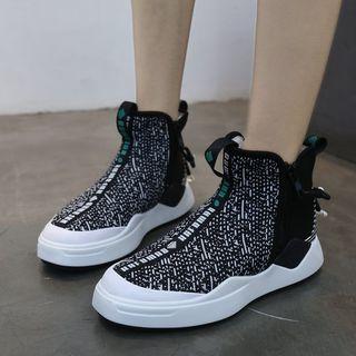 Fabric Panel Side Zipper High-top Sneakers