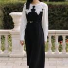 Long-sleeve Lace Collared Midi Sheath Dress