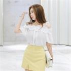 Off-shoulder Short-sleeve Lace-trim Top