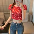 Flower-print Crop T-shirt Red - One Size