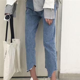 Asymmetrical Hem Straight Leg Jeans