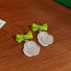 Flower Bow Drop Earring H2-3-6 - 1 Pair - Green & White - One Size