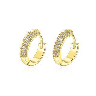 Simple Flashing Plated Gold Round Cubic Zircon Earrings Golden - One Size