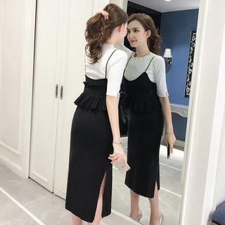 Set: Spaghetti Strap Knit Top + Midi Skirt