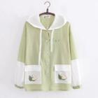 Contrast Color Avocado Print Hooded Button-up Jacket