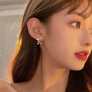 Bow Cherry Rhinestone Alloy Dangle Earring 1 Pair - Silver - One Size