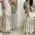 Floral Print Ruffle-hem Maxi Skirt Beige - One Size