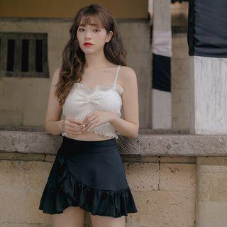 Set: Spaghetti-strap Swim Top + Ruffle Hem Swim Skirt + Bottom