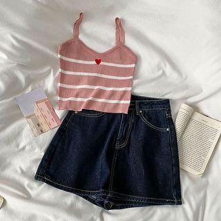 Striped Camisole Top / Denim Mini Skort