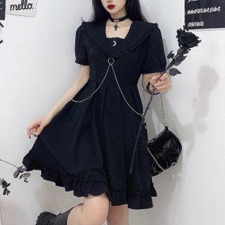 Short-sleeve Chain Accent Sailor A-line Dress