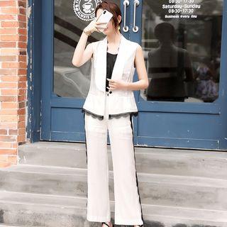 Set: Lace Trim Vest + Straight Fit Pants