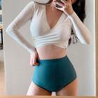 Set: Long-sleeve Crisscross Swim Top + Bottom