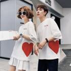 Couple Matching Heart Print Elbow-sleeve T-shirt