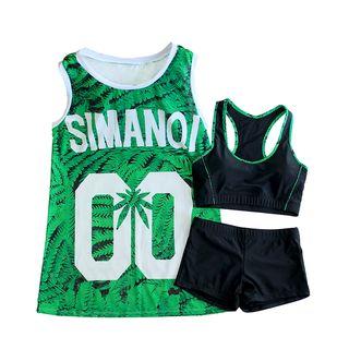 Set: Contrast Trim Tankini + Printed Cover-up