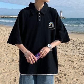 Elbow-sleeve Rainbow Polo Shirt