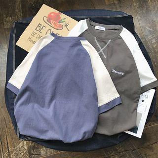 Elbow-sleeve Embroidery Raglan T-shirt