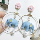 Acrylic Elephant Alloy Hoop Dangle Earring 1 Pair - Blue - One Size