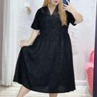 Plus Size Short-sleeve Jacquard Midi A-line Dress