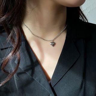 Alloy Heart Pendant Rhinestone Necklace 1 Pc - Love Heart - One Size