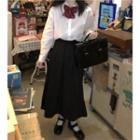 Long-sleeve Plain Shirt (without Tie) + High-waist Plain Skirt