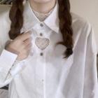Long-sleeve Heart Cutout Loose-fit Shirt / Mock-neck Mesh Top