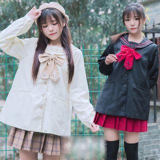 Sailor-collar Embroidered Button Jacket