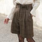 Flat-front Checked Shorts With Belt