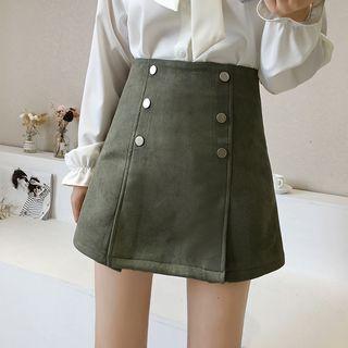 Double-breasted A-line Mini Skirt