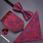 Set: Neck Tie + Pocket Square + Tie Clip + Bow Tie + Pin Brooch As Shown In Figure - One Size