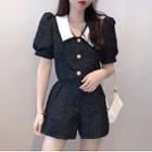 Puff-sleeve Collared Top / Shorts