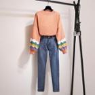 Set: Color Block Sweater + Skinny Jeans