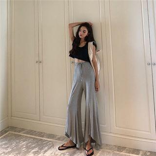 Asymmetric Hem Wide-leg Pants