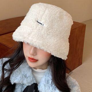 Lettering Embroidered Fleece Bucket Hat