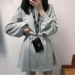Belted Waist Long-sleeve Plain Top