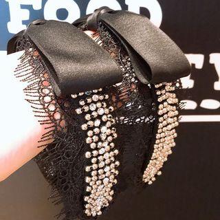 Rhinestone & Bow Headband Black - One Size
