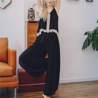 Loungewear Set: Lace Camisole Top + Wide-leg Pants