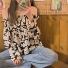 Off-shoulder Flower Print Blouse Top - As Figure - One Size