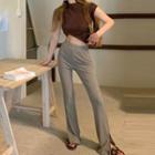 Cap-sleeve Mock-neck Cropped T-shirt / High Waist Straight Leg Pants