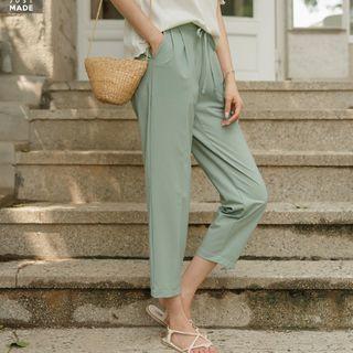 Drawstring Pleated Baggy Pants
