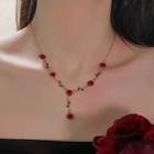 Rose Pendant Alloy Necklace Red Rose - Gold - One Size