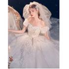 Set: Short-sleeve Embellished Wedding Ball Gown (various Designs)